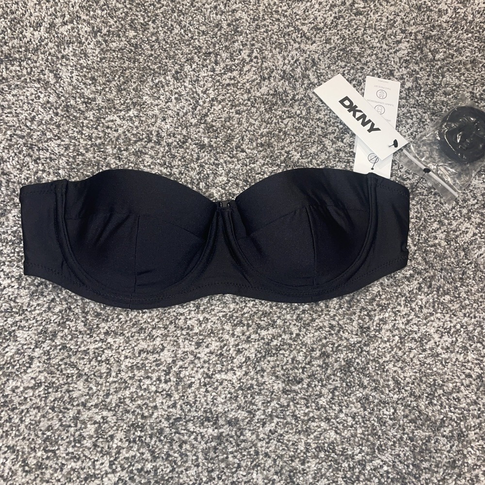 Womens DKNY Black Bikini Top Size Small NWT Strapless Removable Straps